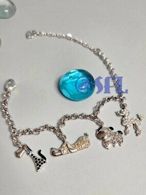 Authentic Swarovski Dogs Puppies Charm Bracelet Mixed Colours Crystals Like New